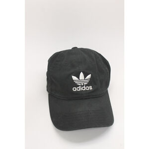 Classic black cotton Adidas dad cap gray under brim pin striped interior panel